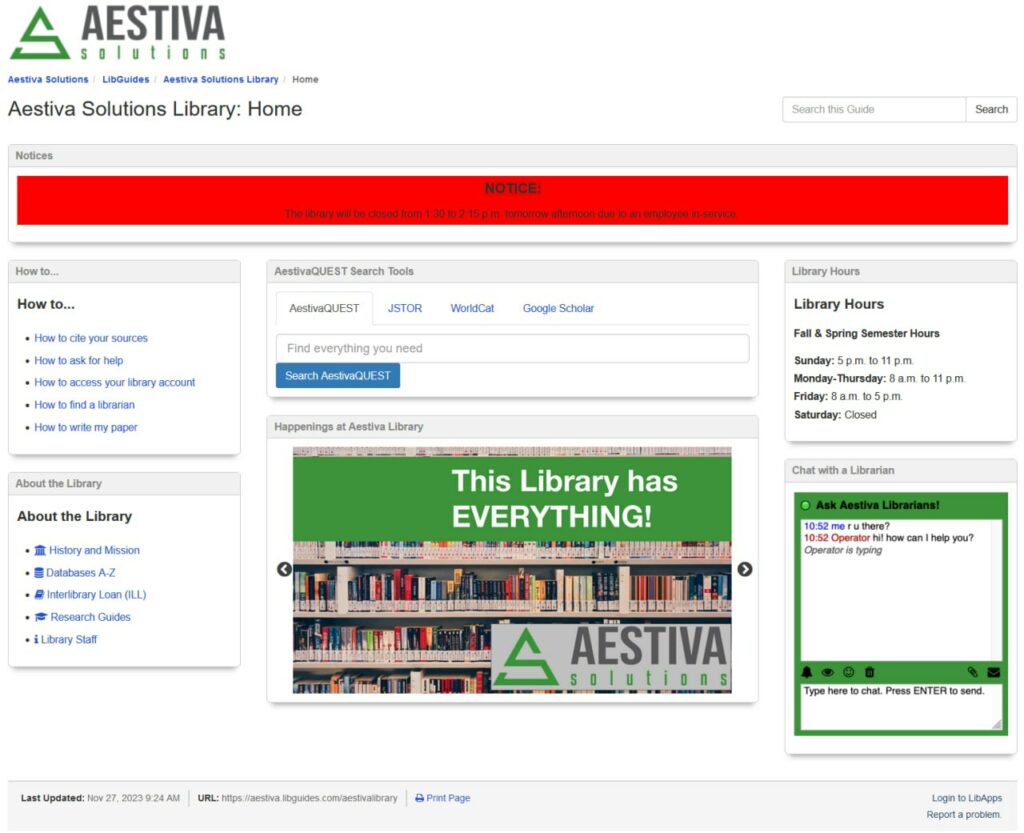 LibGuides library website screenshot